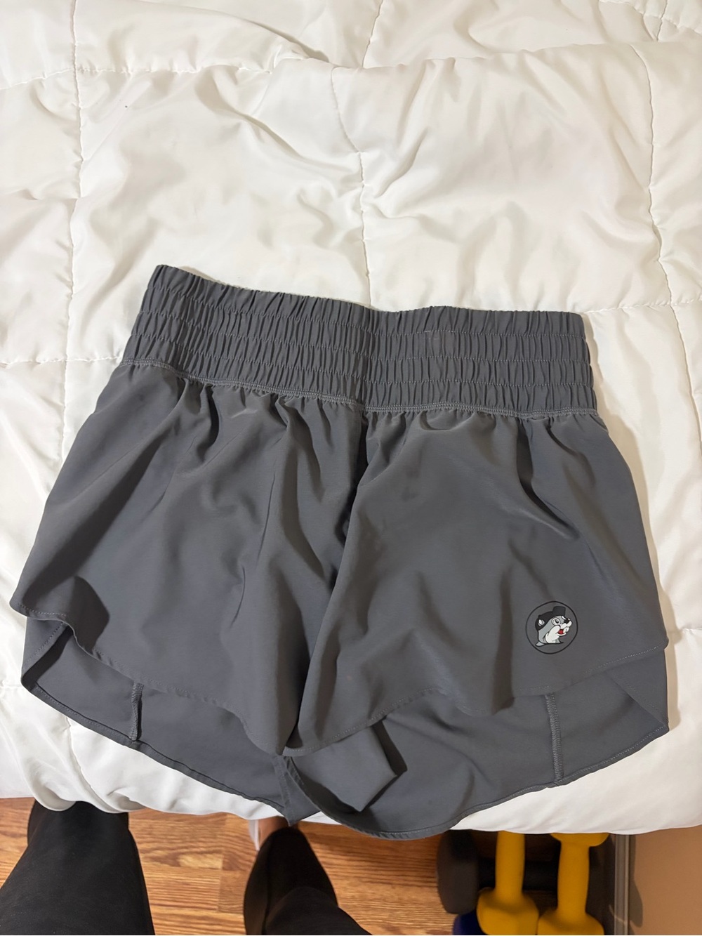 High-Rise Gray Women’s Athletic Shorts with Smocked Waist
